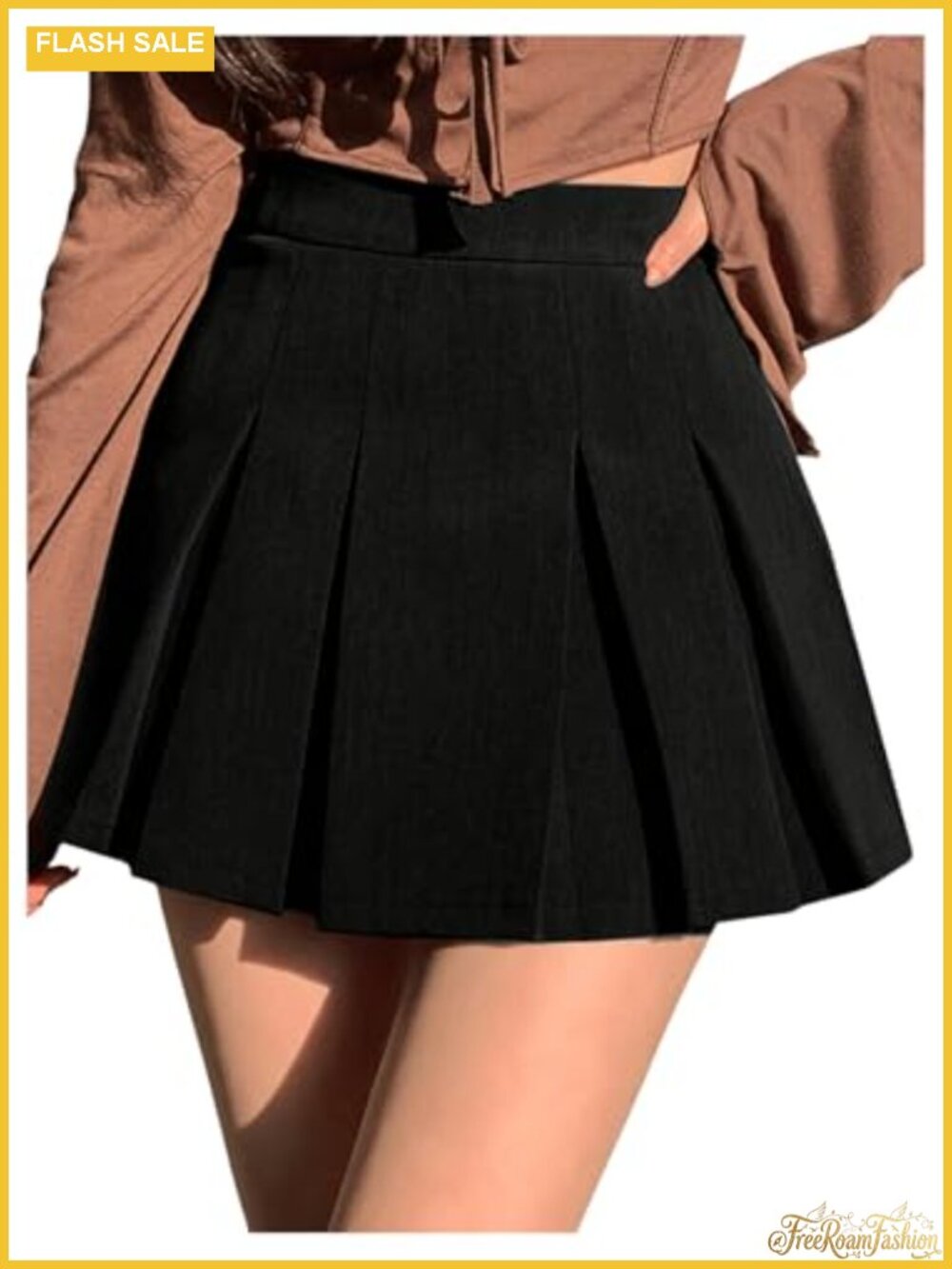Pleated High Waisted A Line Mini Skirt with Shorts
